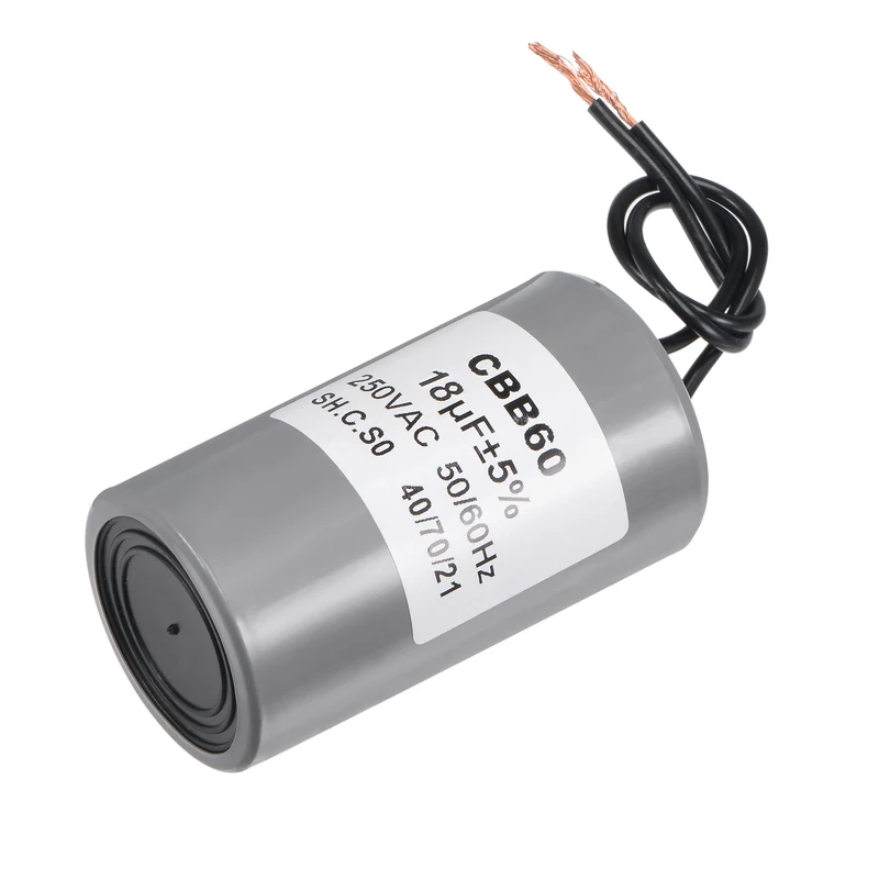 CBB60 Run Capacitor 18uF 250V AC 2 Wires 75x41mm for Compressor Pump Motor