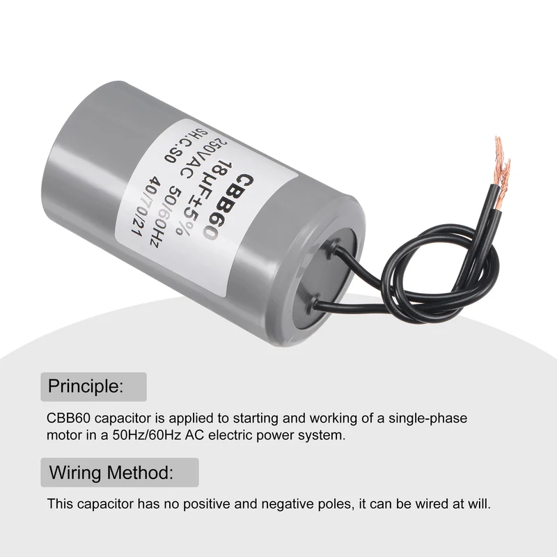 CBB60 Run Capacitor 18uF 250V AC 2 Wires 75x41mm for Compressor Pump Motor