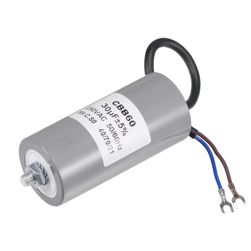 CBB60 Run Capacitor 30uF 250V AC 2 Wires 96x46mm with M8 Fixing Stud Terminal