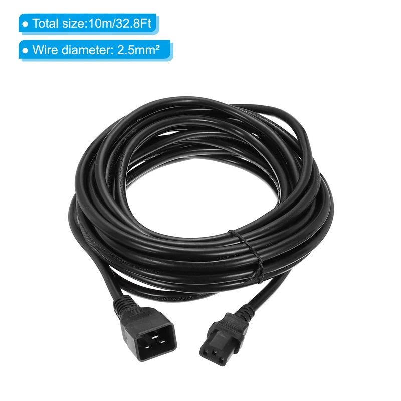 AC Power Cord 3 Prong C20 Male to C13 Female 2.5mm2 10m 32.8Ft 250V 10A 16A