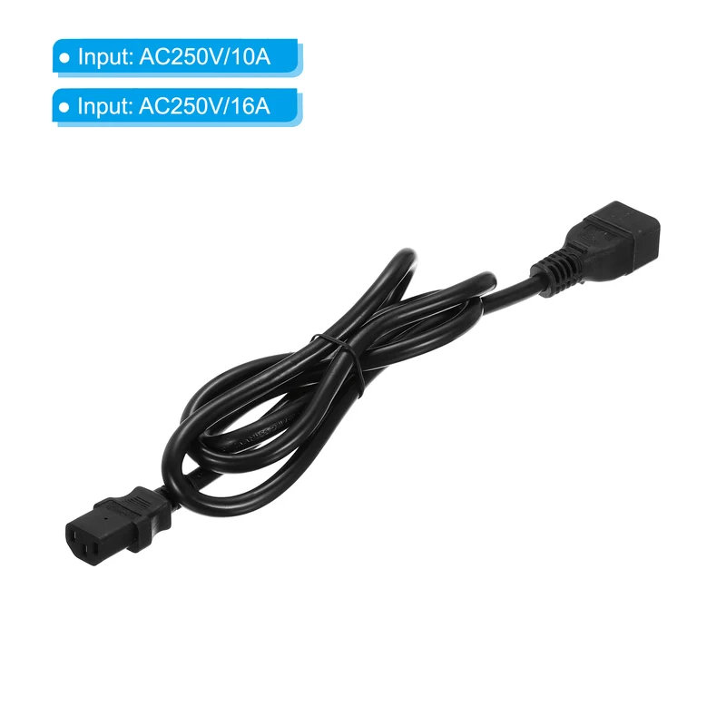 AC Power Cord 3 Prong C20 Male to C13 Female 2.5mm2 1.5m 4.9Ft 250V 10A 16A