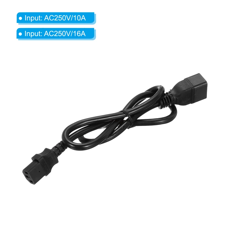 AC Power Cord 3 Prong C20 Male to C13 Female 2.5mm2 1m 3.3Ft 250V 10A 16A