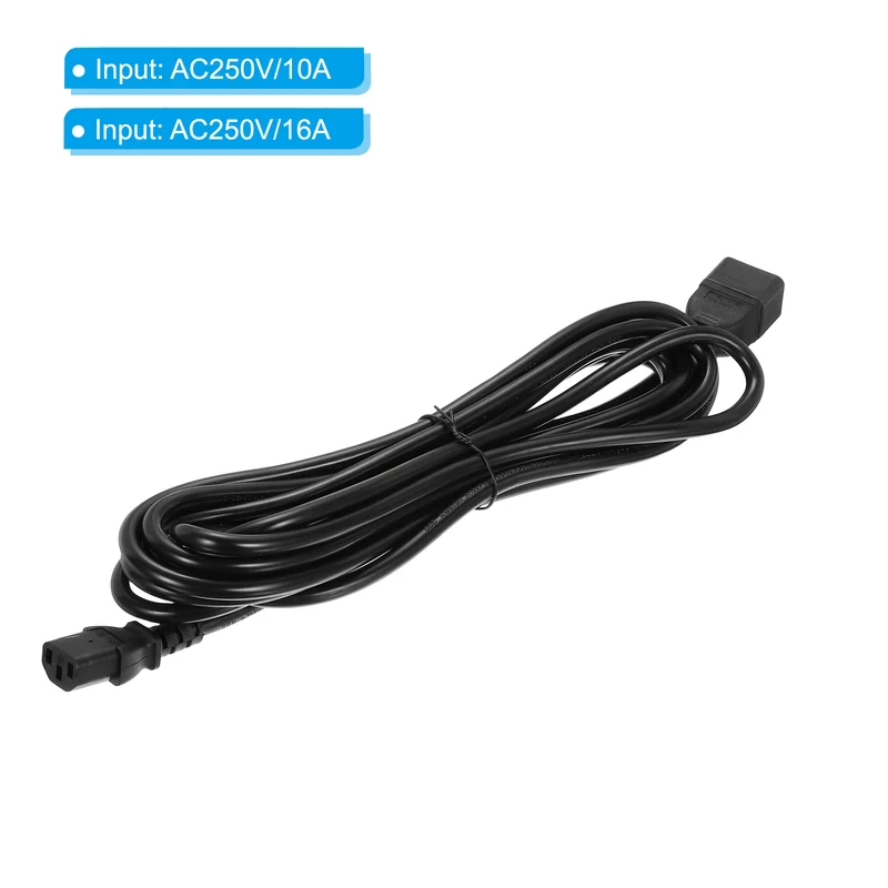 AC Power Cord 3 Prong C20 Male to C13 Female 1.5mm2 5m 16.4Ft 250V 10A 16A