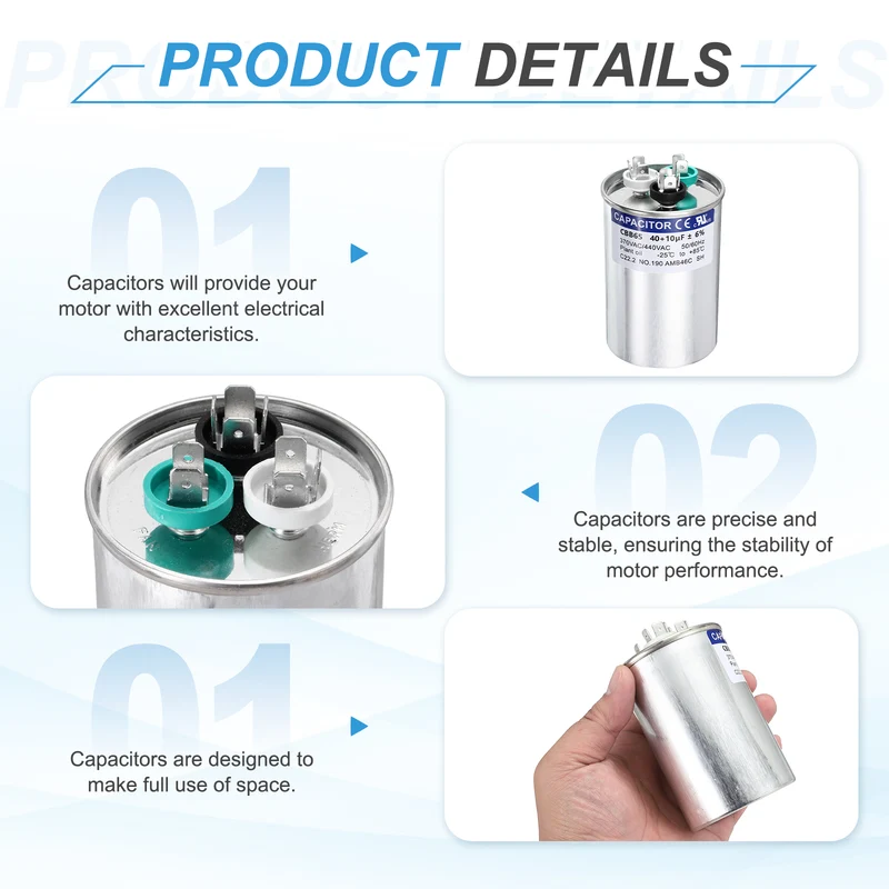 40+10MFD CBB65 Run Start Capacitor 40+10uF, 370/440V Round AC Capacitor