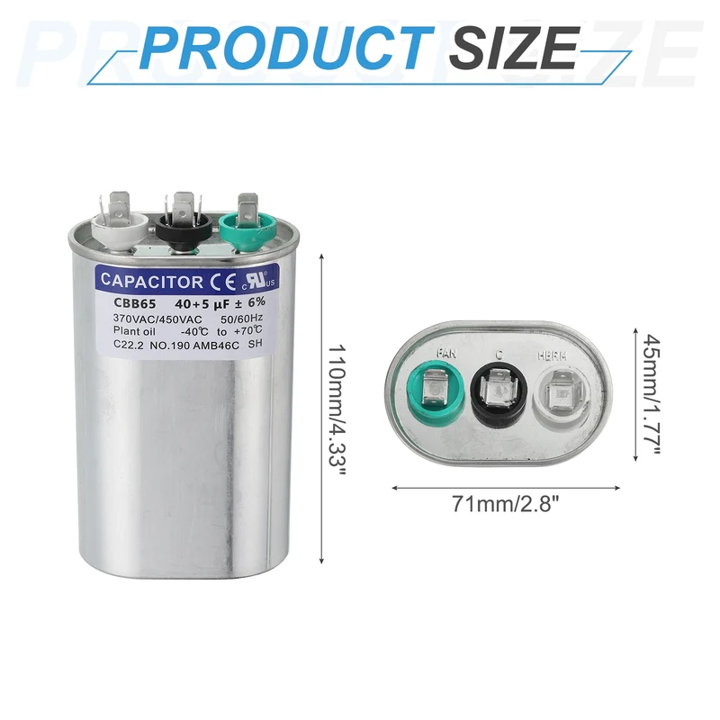 CBB65 Capacitor, 40+5uF 370-440 VAC 50/60Hz Aluminium Capacitor