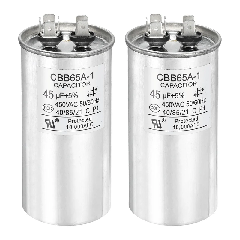 2 Pcs CBB65 Run Capacitor, Aluminum Case, 450V 45 F 5%