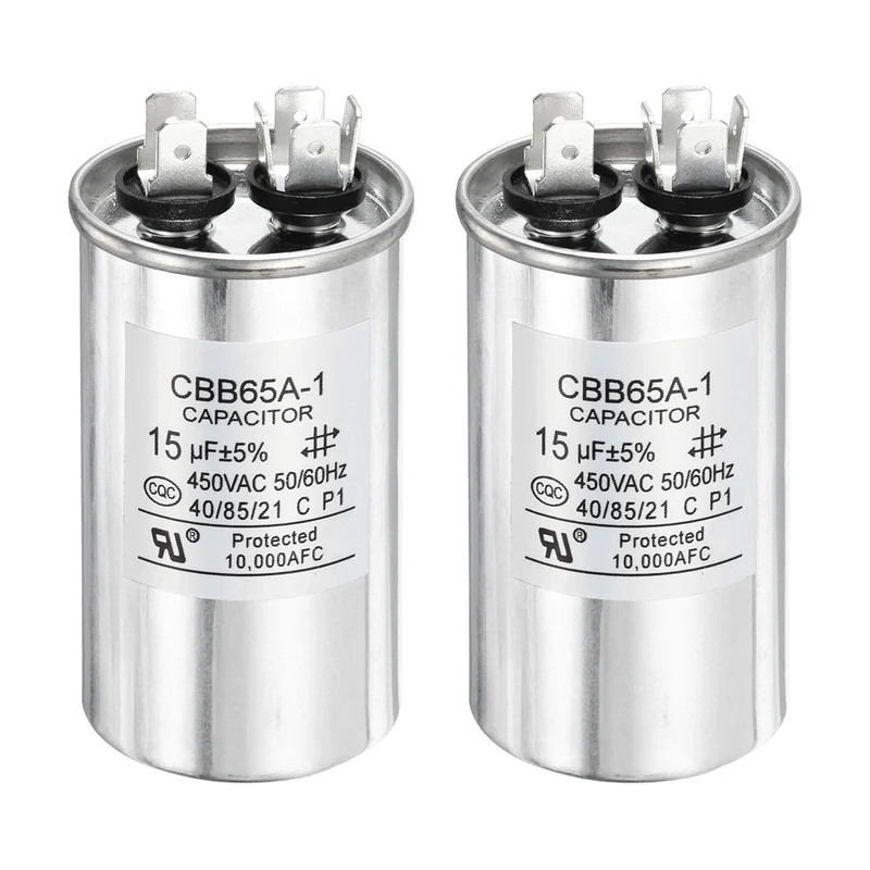 2 Pcs CBB65 Run Capacitor, Aluminum Case, 450V 15 F 5%