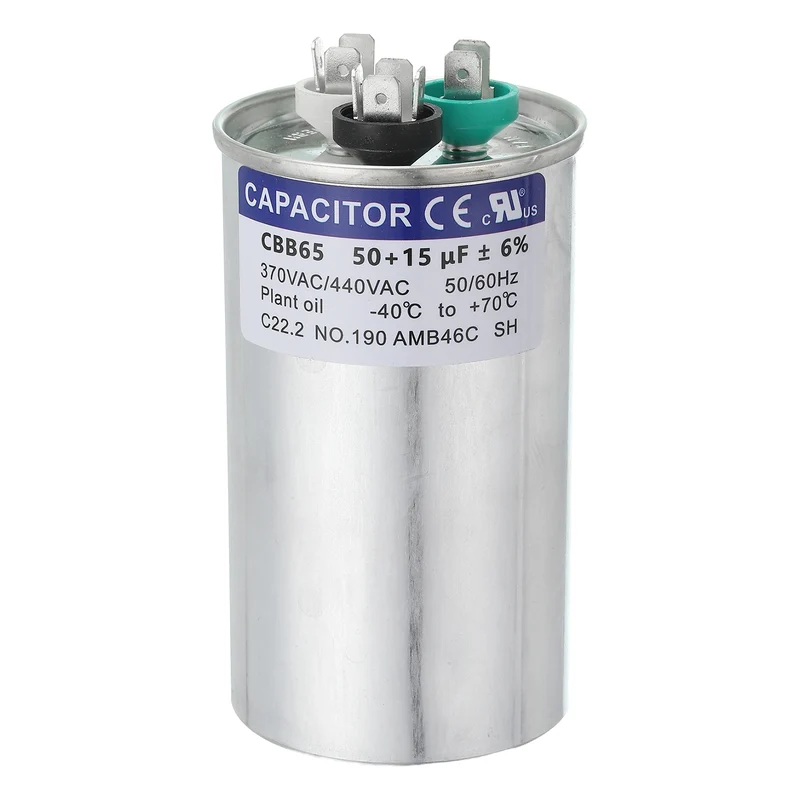 CBB65 Capacitor, 50+15uF 370-440 VAC 50/60Hz Aluminium Round Capacitor