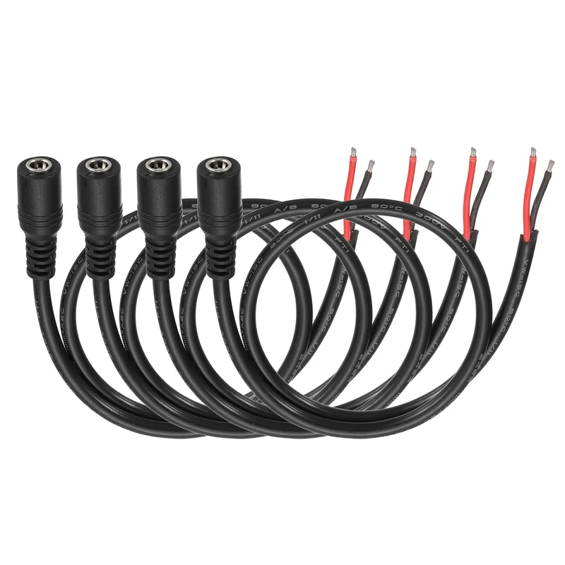 4Pcs DC Power Pigtail Cable, 50cm/1.6FT 16AWG 5.5x2.1mm FeMale Barrel Plug