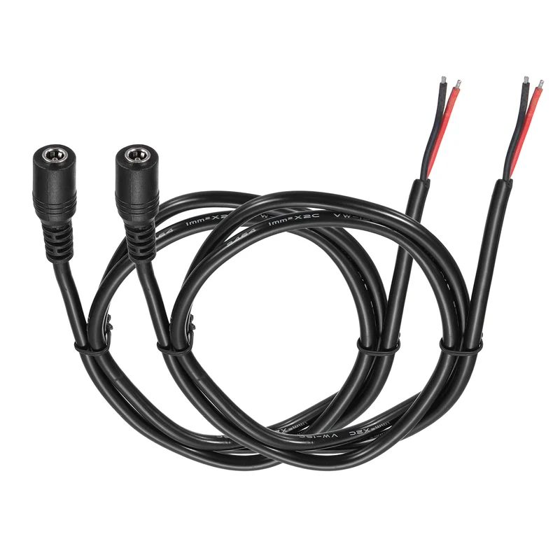 2Pcs DC Power Pigtail Cable, 100cm/3.3FT 16AWG 5.5x2.1mm FeMale Barrel Plug