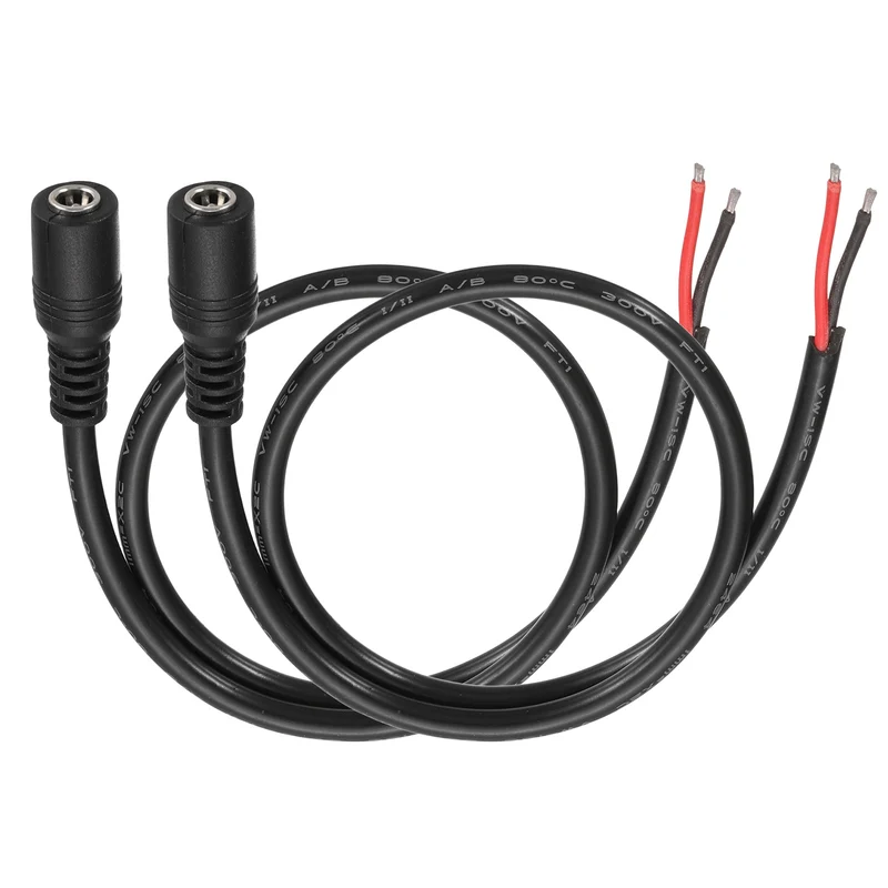 2Pcs DC Power Pigtail Cable, 50cm/1.6FT 16AWG 5.5x2.1mm FeMale Barrel Plug