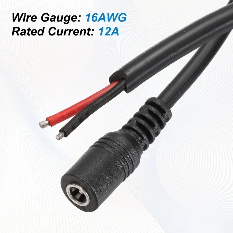 DC Power Pigtail Cable, 100cm/3.3FT 16AWG 5.5x2.1mm FeMale Barrel Plug