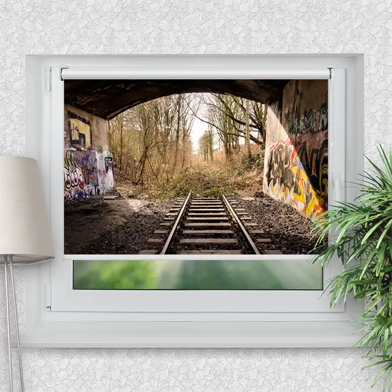 Klemmfix Rollo "Bahnschienen Endstation" | Motiv-Klemmrollo