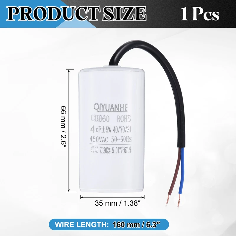 CBB60 4uf Running Capacitor 450VAC 50/60Hz 66x35mm