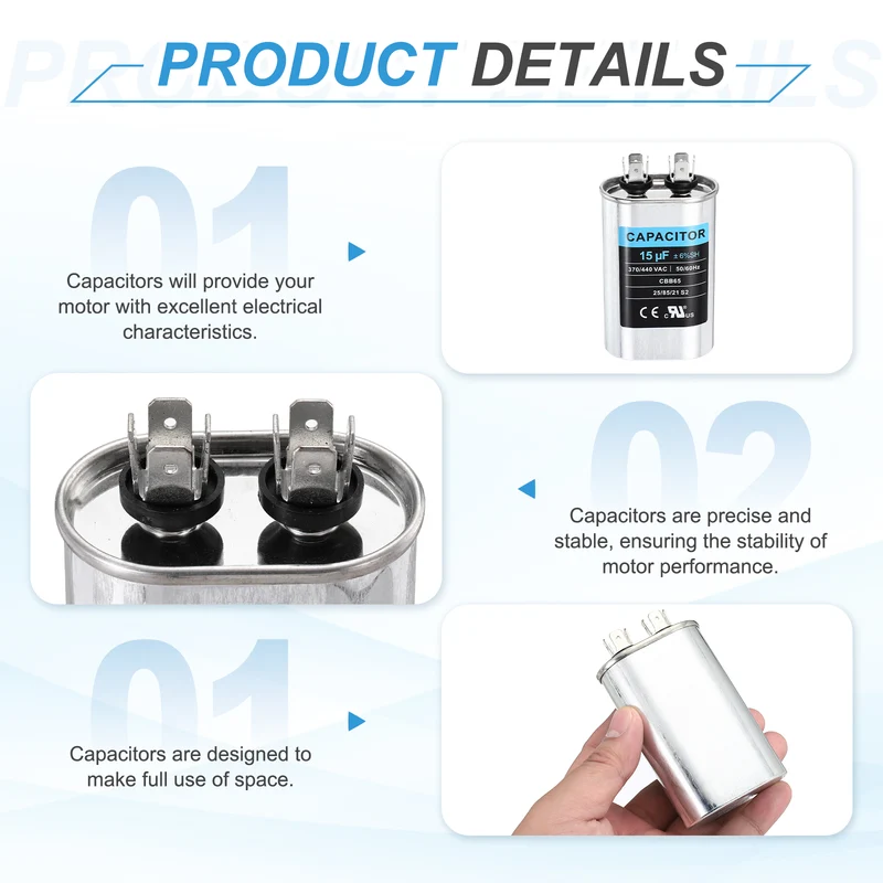 15MFD CBB65 Run Start Capacitor 15uF, 370/440V Oval AC Capacitor