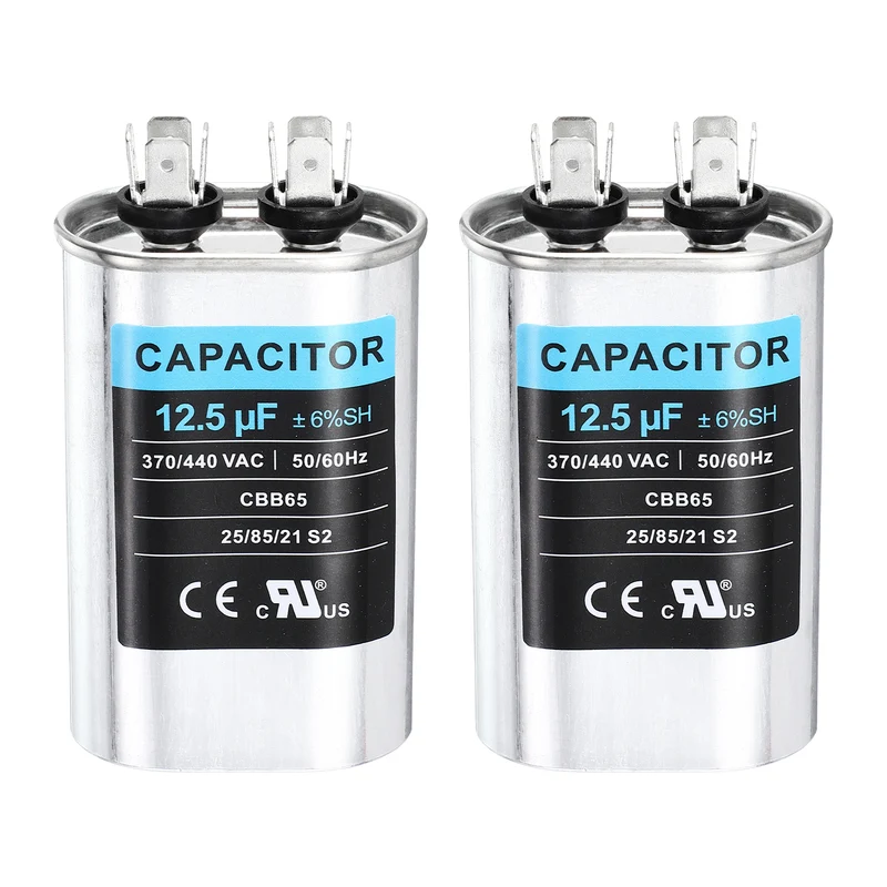 2Pcs 12.5MFD CBB65 Run Start Capacitor 12.5uF, 370/440V Oval AC Capacitor