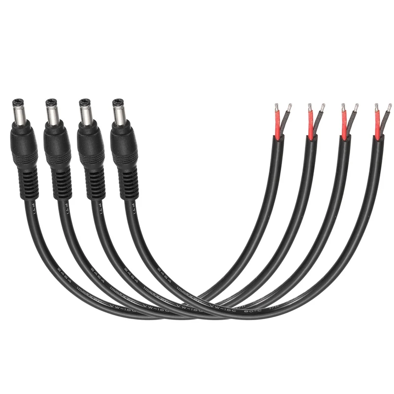 4Pcs DC Power Pigtail Cable, 30cm/1FT 16AWG 5.5x2.1mm Male Barrel Plug