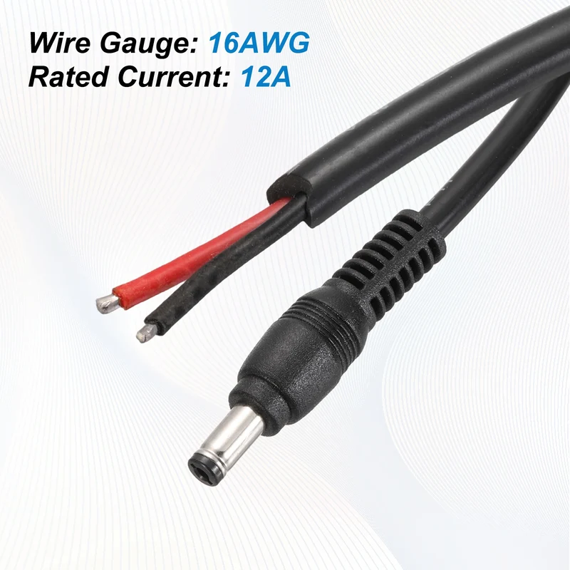 DC Power Pigtail Cable, 30cm/1FT 16AWG 5.5x2.1mm Male Barrel Plug