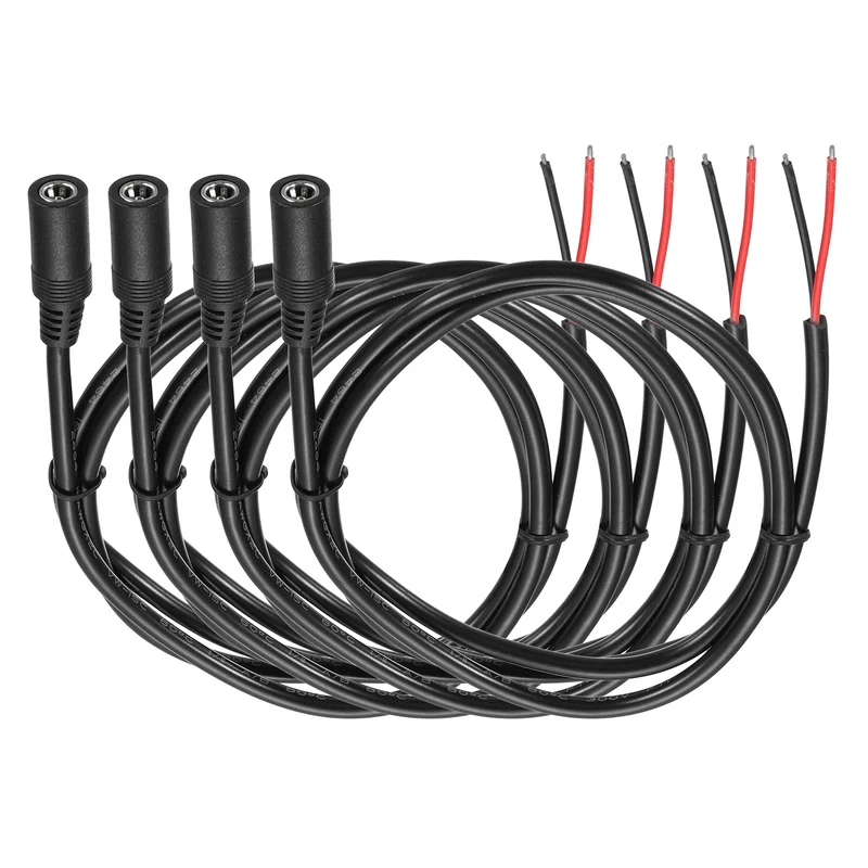 4Pcs DC Power Pigtail Cable, 100cm/3.3FT 18AWG 5.5x2.1mm FeMale Barrel Plug