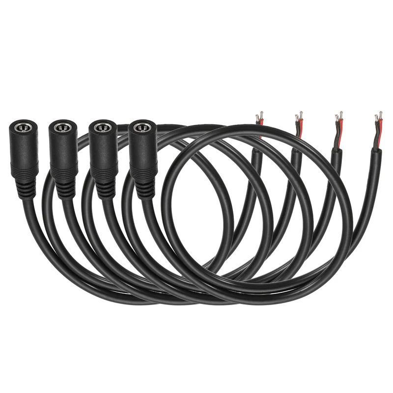 4Pcs DC Power Pigtail Cable, 50cm/1.6FT 18AWG 5.5x2.1mm FeMale Barrel Plug