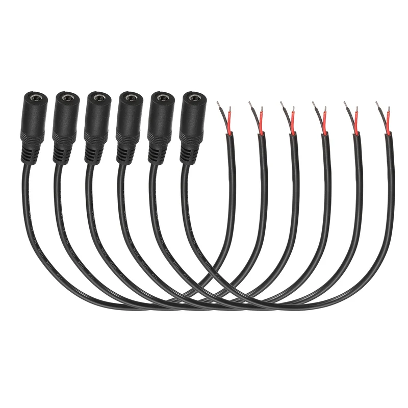 6Pcs DC Power Pigtail Cable, 30cm/1FT 22AWG 5.5x2.1mm FeMale Barrel Plug
