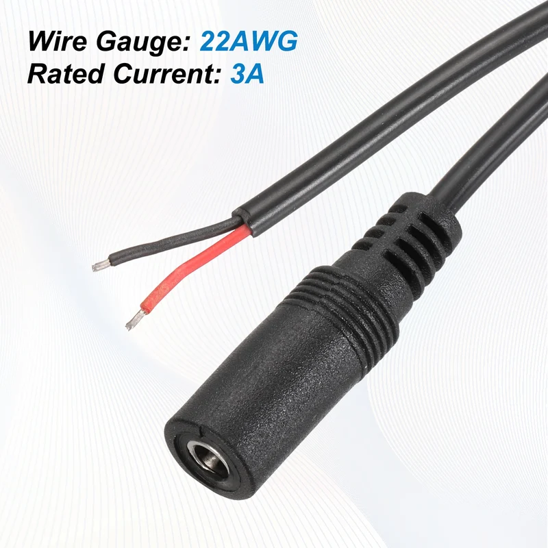 6Pcs DC Power Pigtail Cable, 30cm/1FT 22AWG 5.5x2.1mm FeMale Barrel Plug