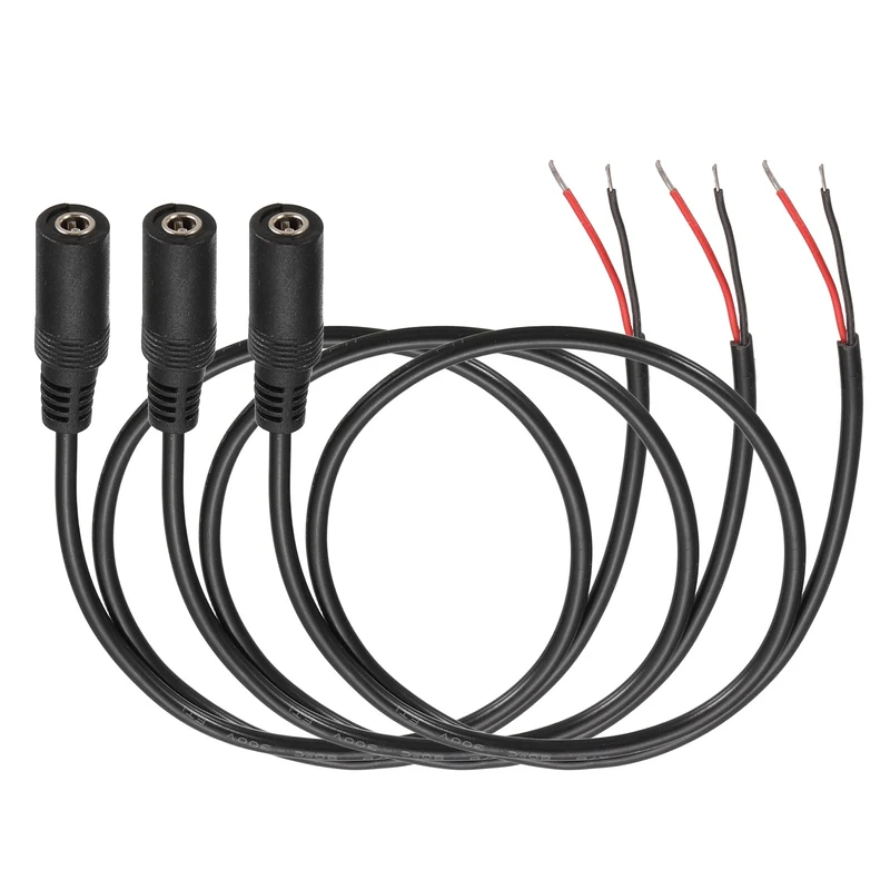 3Pcs DC Power Pigtail Cable, 50cm/1.6FT 22AWG 5.5x2.1mm FeMale Barrel Plug