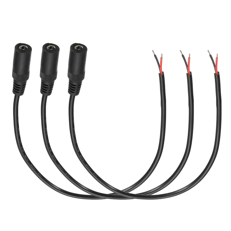 3Pcs DC Power Pigtail Cable, 30cm/1FT 22AWG 5.5x2.1mm FeMale Barrel Plug