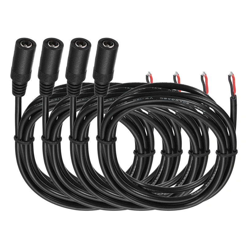 4Pcs DC Power Pigtail Cable, 150cm/4.9FT 20AWG 5.5x2.1mm FeMale Barrel Plug