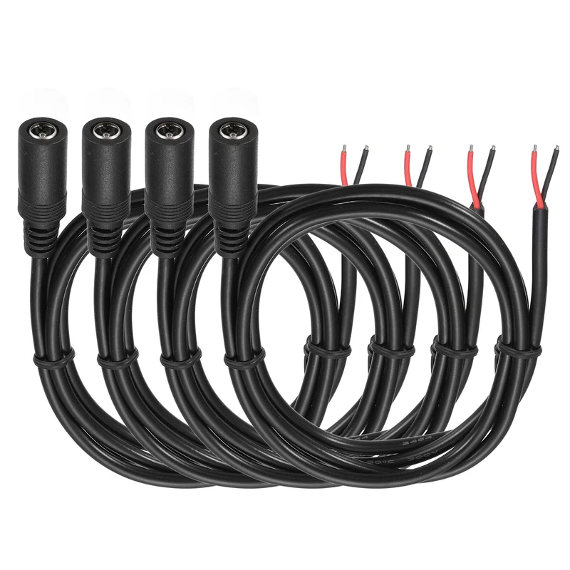 4Pcs DC Power Pigtail Cable, 100cm/3.3FT 20AWG 5.5x2.1mm FeMale Barrel Plug