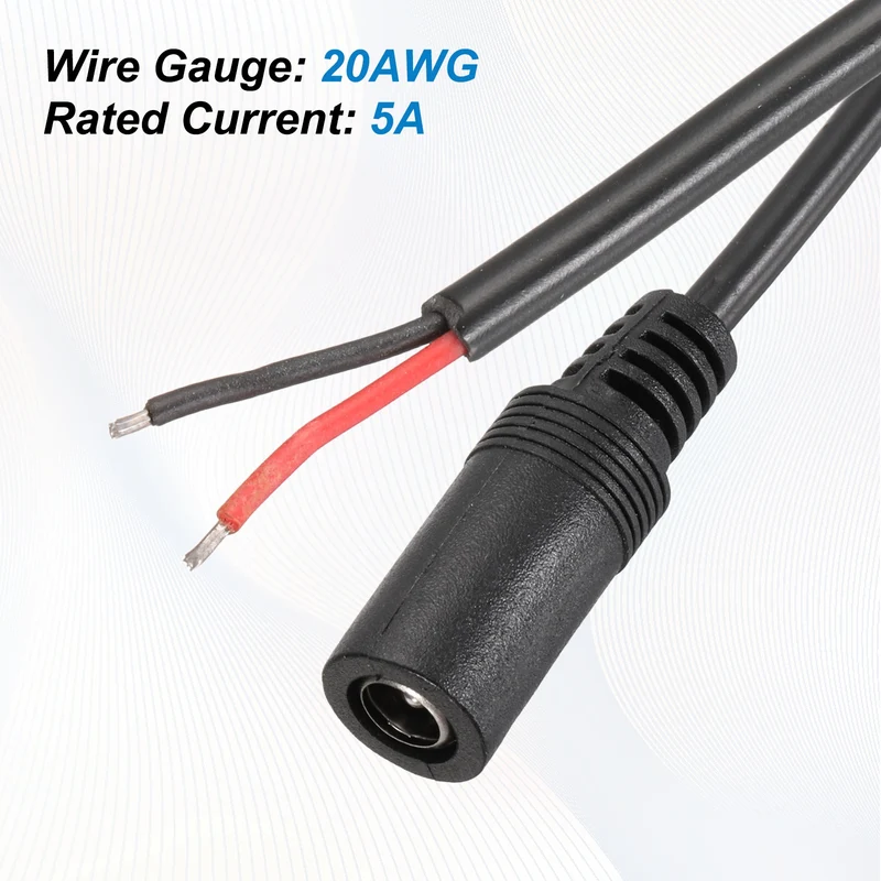 4Pcs DC Power Pigtail Cable, 100cm/3.3FT 20AWG 5.5x2.1mm FeMale Barrel Plug