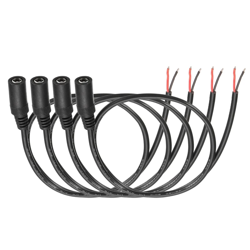 4Pcs DC Power Pigtail Cable, 50cm/1.6FT 20AWG 5.5x2.1mm FeMale Barrel Plug