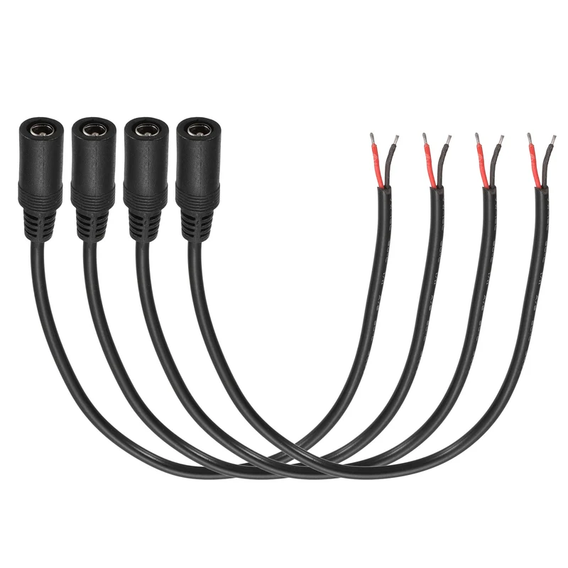 4Pcs DC Power Pigtail Cable, 30cm/1FT 20AWG 5.5x2.1mm FeMale Barrel Plug