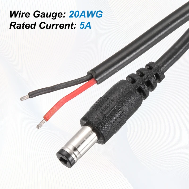 4Pcs DC Power Pigtail Cable, 100cm/3.3FT 20AWG 5.5x2.1mm Male Barrel Plug