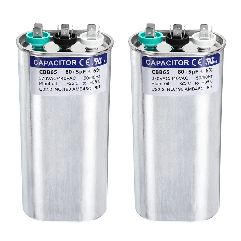 2Pcs 80+5MFD CBB65 Run Start Capacitor 80+5uF 370/440V Oval AC Capacitor