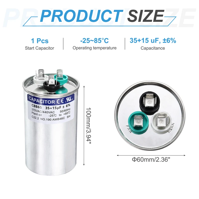 35+15MFD CBB65 Run Start Capacitor 35+15uF, 370/440V Round AC Capacitor