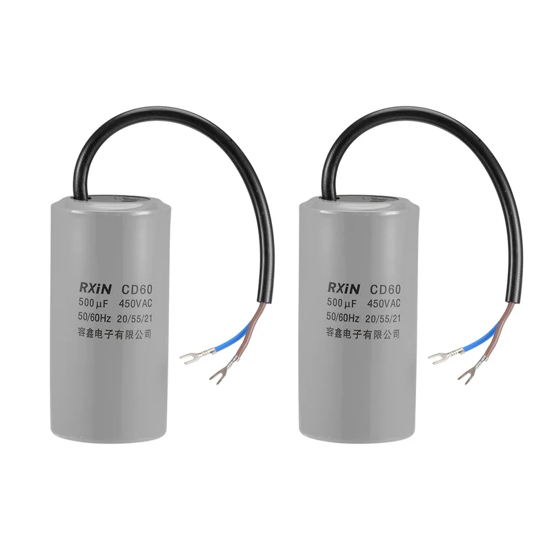 500uf Motor Star Capacitor 500mfd AC 450V for HSingle-Phase 50/60 Hz AC Motor and Fan 2Pcs
