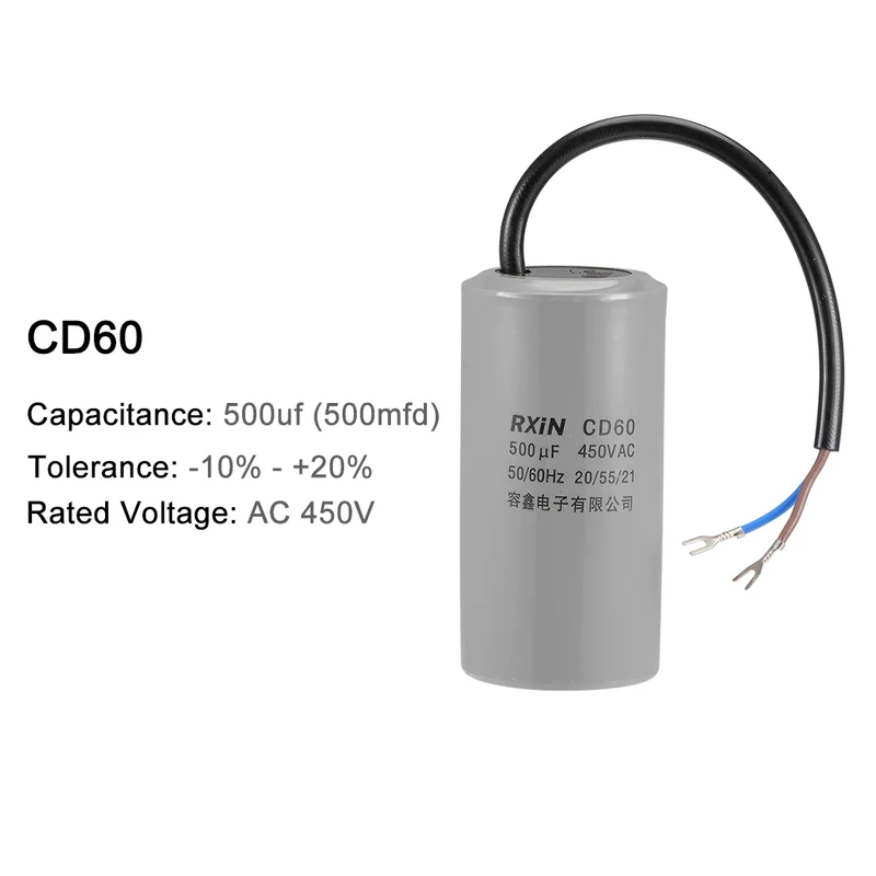500uf Motor Star Capacitor 500mfd AC 450V for HSingle-Phase 50/60 Hz AC Motor and Fan 2Pcs