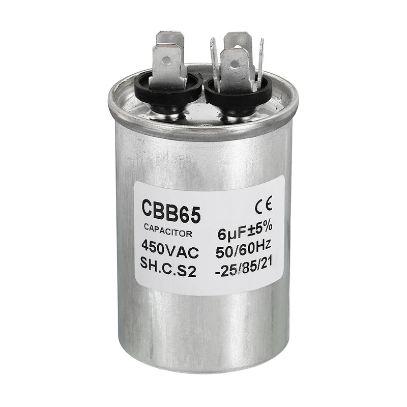 CBB65 6uF Run Capacitor 6mfd AC 450V Aluminum Case with 2 Terminal