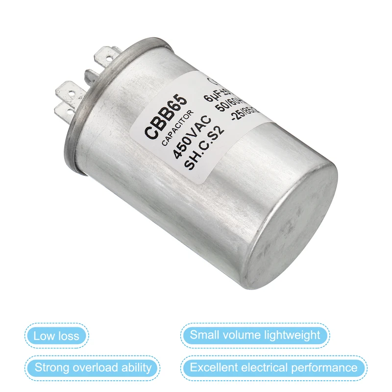 CBB65 6uF Run Capacitor 6mfd AC 450V Aluminum Case with 2 Terminal