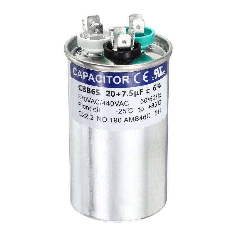 20+7.5MFD CBB65 Run Start Capacitor 20+7.5uF, 370/440V Round AC Capacitor