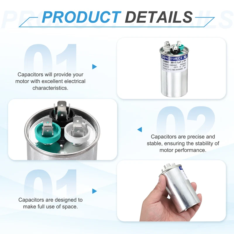 20+7.5MFD CBB65 Run Start Capacitor 20+7.5uF, 370/440V Round AC Capacitor