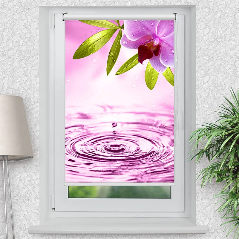 Klemmfix Rollo "Pinke Orchidee mit Wassertropfen" | Motiv-Klemmrollo