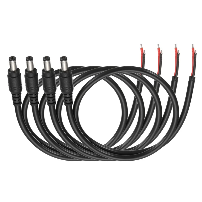 4Pcs DC Power Pigtail Cable, 50cm/1.6FT 18AWG 5.5x2.1mm Male Barrel Plug