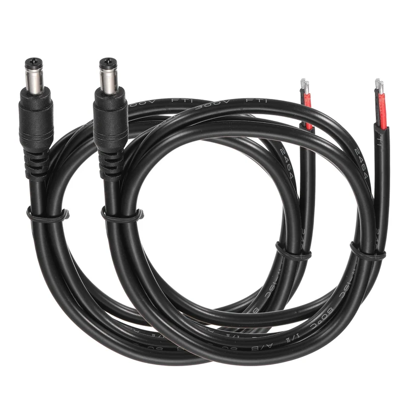 2Pcs DC Power Pigtail Cable, 100cm/3.3FT 18AWG 5.5x2.1mm Male Barrel Plug