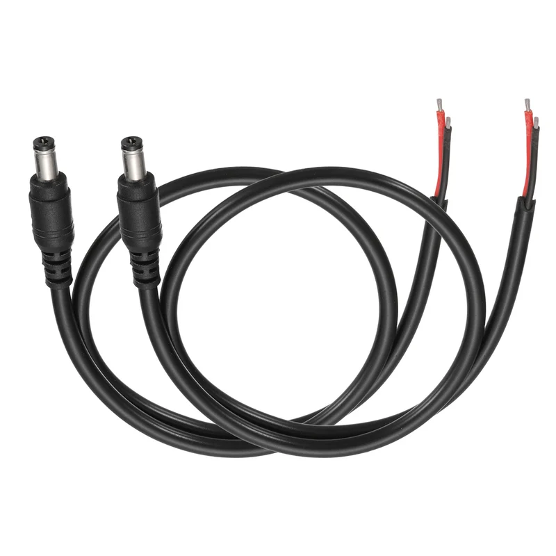 2Pcs DC Power Pigtail Cable, 50cm/1.6FT 18AWG 5.5x2.1mm Male Barrel Plug