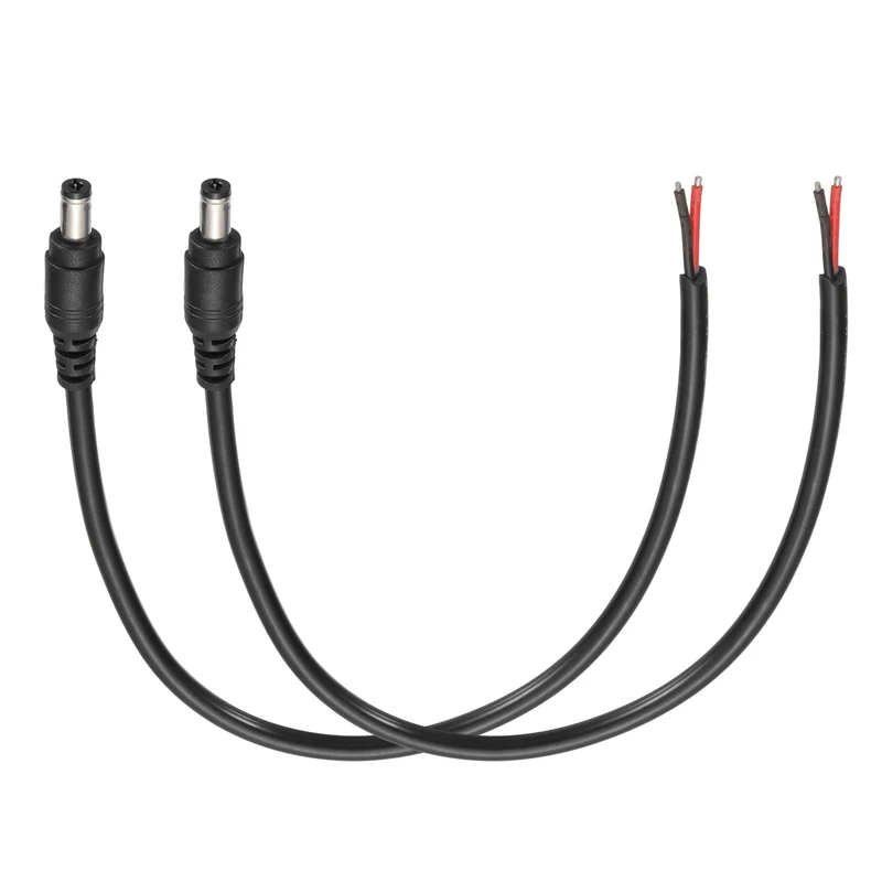 2Pcs DC Power Pigtail Cable, 30cm/1FT 18AWG 5.5x2.1mm Male Barrel Plug