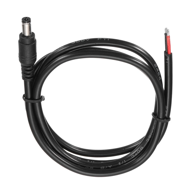 DC Power Pigtail Cable, 100cm/3.3FT 18AWG 5.5x2.1mm Male Barrel Plug