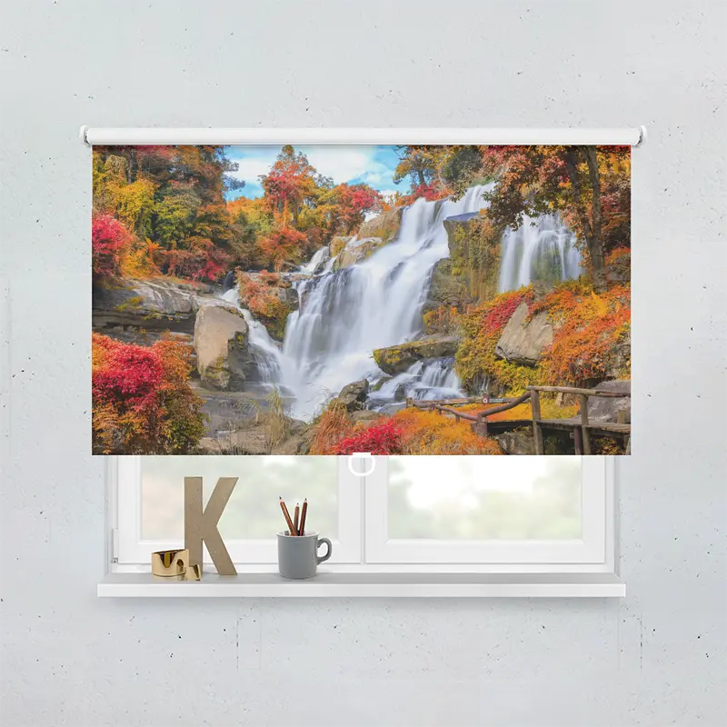 Springrollo Motiv "Herbstwald Mit Wasserfall"