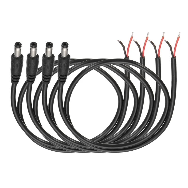 4Pcs DC Power Pigtail Cable, 50cm/1.6FT 20AWG 5.5x2.1mm Male Barrel Plug